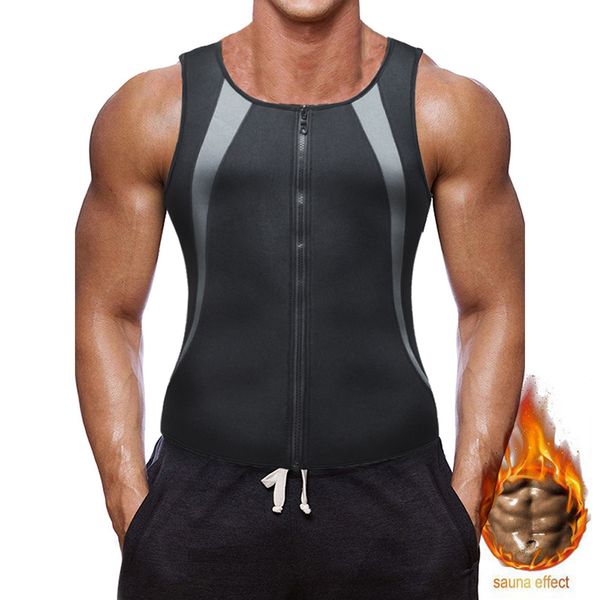 

drop shipping oeak mens sauna waist trainer vest zipper weight loss sweat neoprene body shaper tank top, White;black