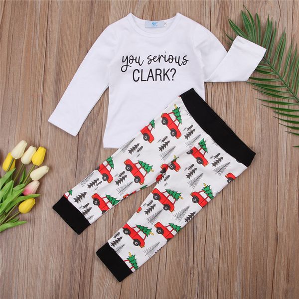 

t-shirt 2020 + car print pants outfits set 1-7y soft casual infant kid baby boy girl clothes, White