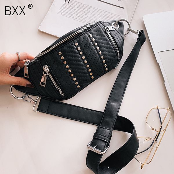 

bxx] pu leather waist bag for women 2020 female fashion design rivets chest bags ladies shoulder belt bag he678