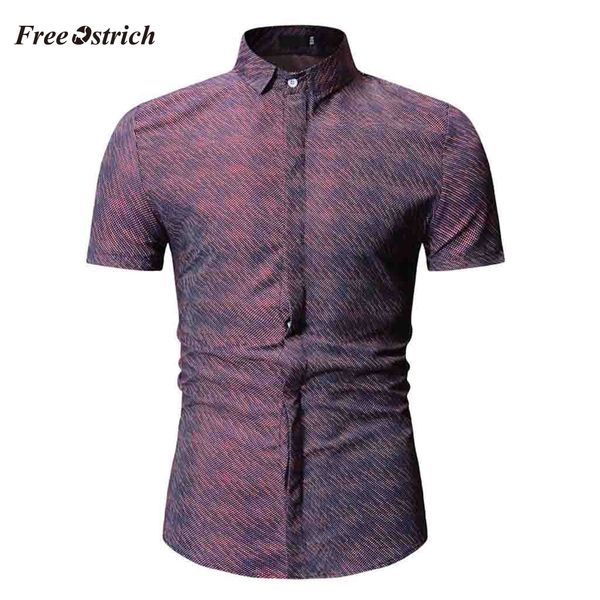 

ostrich casual shirt men short sleeve summer printed turn-down collar slim fit short sleeve shirts blouse 91128, White;black