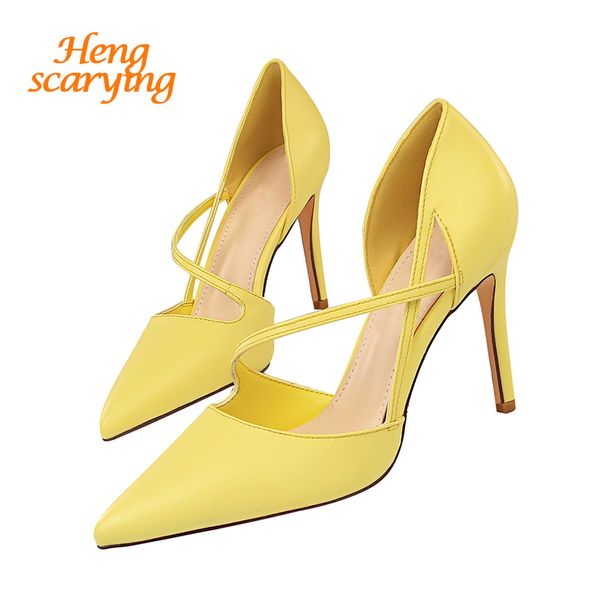 

2020 new summer luxury woman fetish yellow high heels female classic strap blue sandals pink pumps lady scarpins red shoes, Black