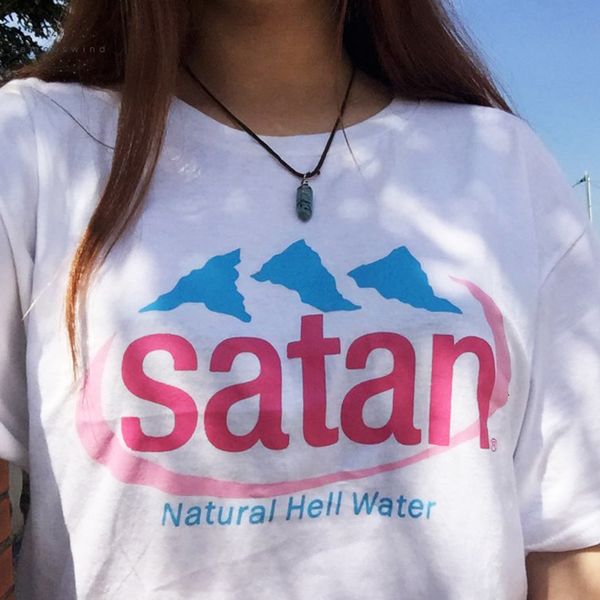 

women t shirt fashion letter short print satan natural hell water environment sweet cats t shirt women, White