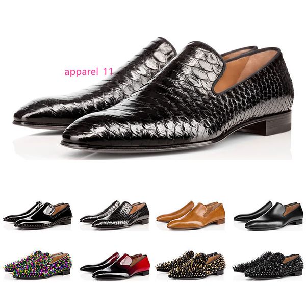 

2019 горячая модельер мужская обувь мокасины черный красный спайк лакированная кожа скольжения на платье свадебные квартиры днища обуви для