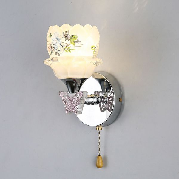 Lâmpada de vidro moderna lâmpada corredor plated chrome cromado cristal pétala quarto espelho espelho frontal luz de parede