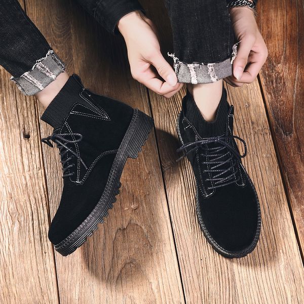 

crmdeox winter men's boots working boots lace up men's round toe high shoes botas de seguridad hombre, Black