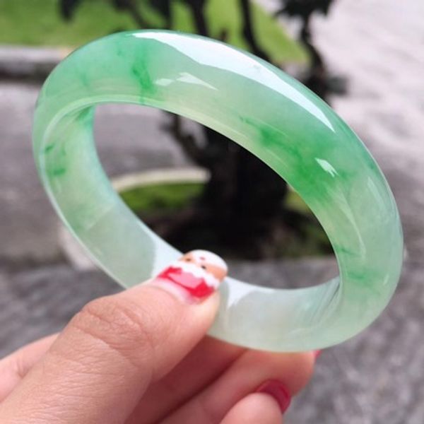 

natural burmese jadeite 54-64mm green two-color bracelet elegant princess jewelry send mom to girlfriend, Golden;silver