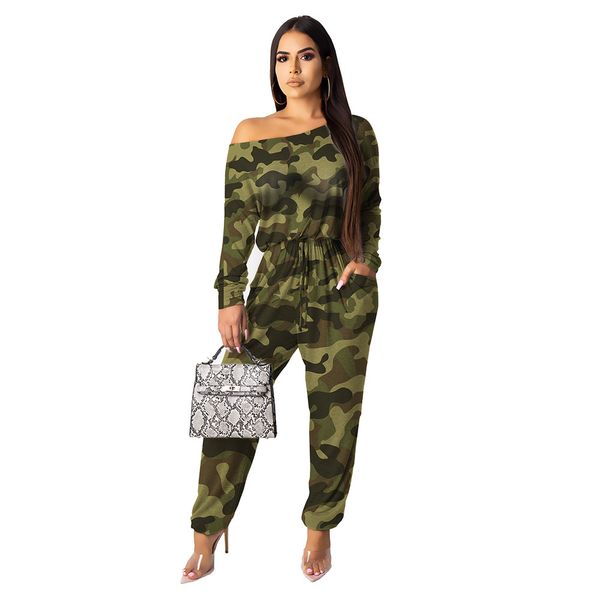 

jumpsuits ms europe and america fashion camouflage printing one word collar rompers leisure wild trousers complete set of clothing new, Black;white