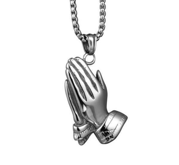 

new designer hip hop prays for hands titanium steel necklace jewelry fashion personality exaggeration luxury prays for hands pendant jewelry, Silver