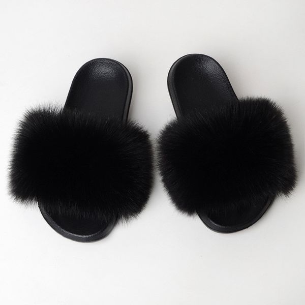 

coolsa winter faux slides fake fur solid non-slip indoor slippers women flip flops drop shipping t200411, Black