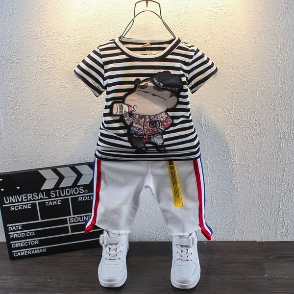 

baby boys clothing sets summer children's t shirts + shorts 2pcs suits bow pants sports kids clothes fashion baby clothing set, White