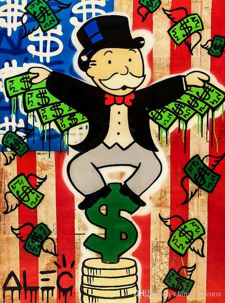 

a. alec monopoly handpainted & hd print abstract graffiti art oil painting money wings on canvas wall art home decor g59