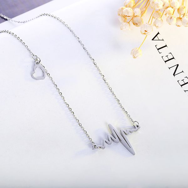 

ty358 punk electrocardiogram non-fading titanium steel jewelry woman clavicle chain stainless steel necklace, Golden;silver