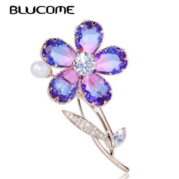 

blucome elegant plant flower shape brooch imitation pearl zircon copper jewelry women girls coat dress sweater scarf accessories sh190721, Gray