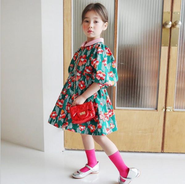 

2020 summer new children baby cotton printed dresses , girls princess sweet clothes 6 pieces/lot wholesale, Red;yellow