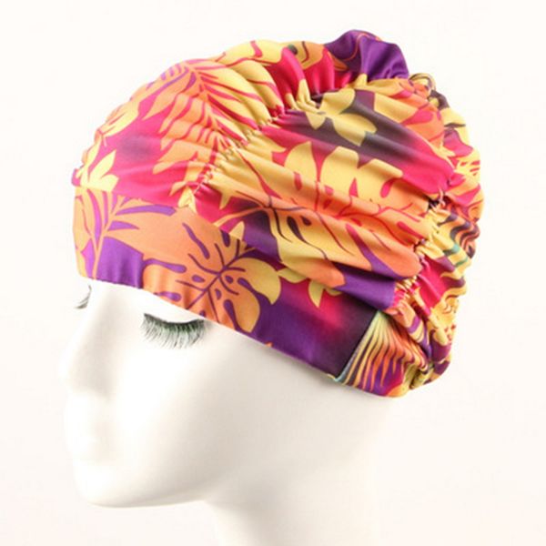 

1pc size swimming cap elastic nylon turban flowers printed pool bathing hats long hair protect swim pool hat for men women