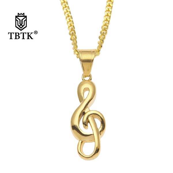 

tbtk treble clef pendant gold/silver simple style music note pendant necklace coin size punk style refined jewelry men necklace, Black