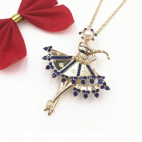

new features accessories 2019 pendant wind pearl diamond ballet girl necklace sweater chain fashion, Silver