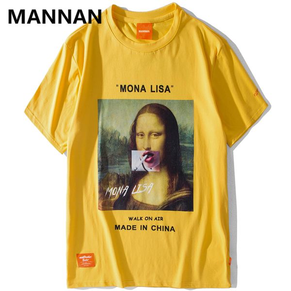 

mannan funny smoking mona lisa t shirts streetwear 2019 men harajuku casual short sleeve tees male fashion street tshirts, White;black