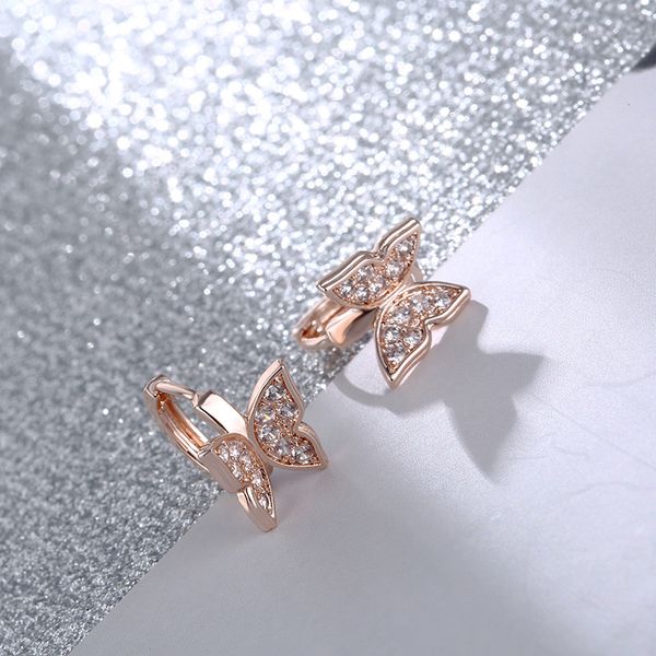 

carsinel brand new butterfly earrings copper gold color cubic zircon hoop earrings for women butterfly ear earring er0537, Golden;silver