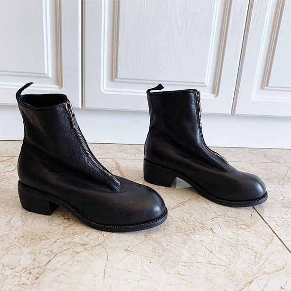 

factory direct autumn and winter boots women's flat casual martin boots british wind front zipper boots female size 35-41, Black