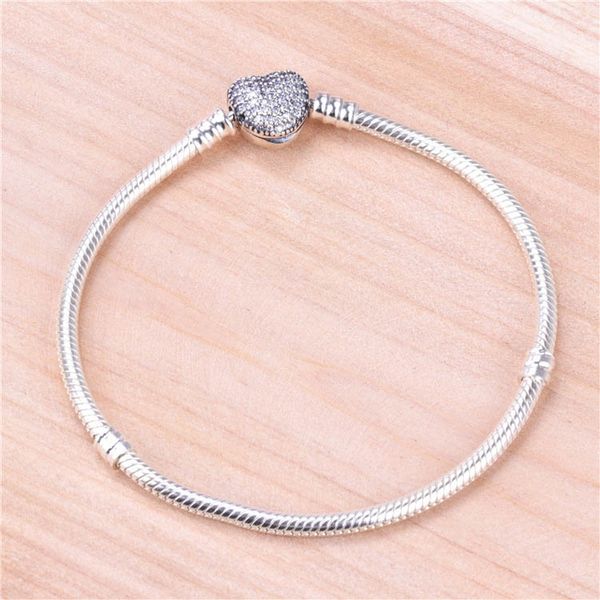 

new fashion for pandora bracelet heart-shaped cz diamond 925 sterling silver snake bone chain ladies bracelet with original box, Golden;silver