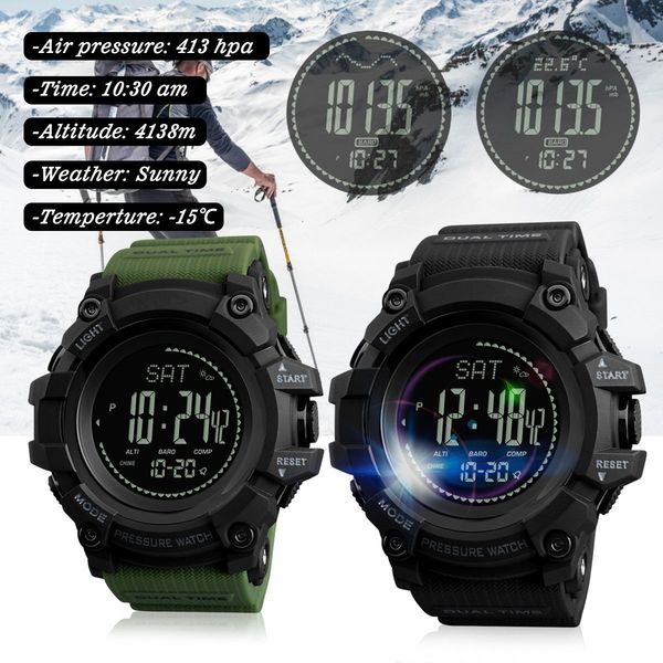 

skmei mens sports watches hours pedometer calories digital watch altimeter barometer for compass thermometer weather men watch, Slivery;brown