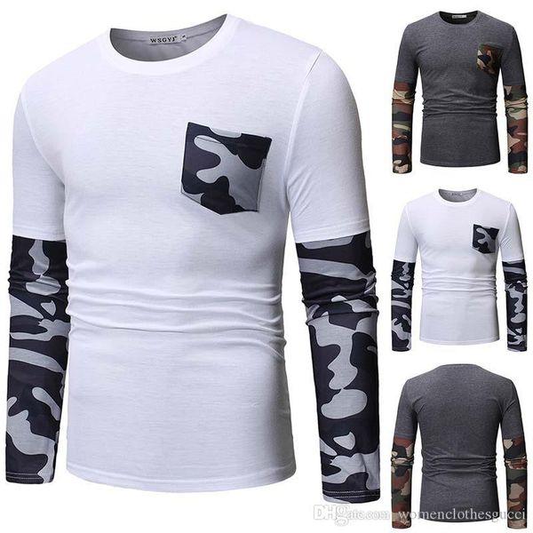 

камуфляж лоскутная шеи экипажа tshirt тонкий с длинным рукавом повседневная подросток тройники модельер streetwear осень одежда, White;black