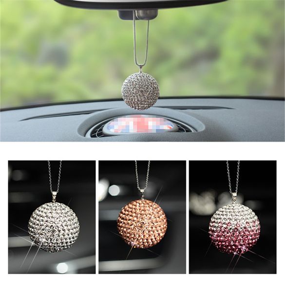 Car Pendant Diamond Crystal Ball Car Rear View Mirror Ornament Hanging Ornaments Interior Decoration Creative Birthday Gifts Car Interior Accessories