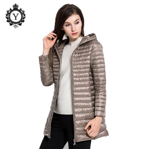 

winter down jacket women long white duck down jacket outwear ultralight hooded thin hat coat parkas 2019 coutudi new brand, Black