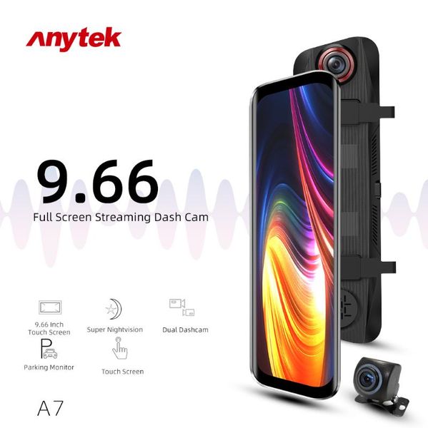 

anytek тира cam зеркало ai voice control 170 ° 1080p 9,66" автомобильный видеорегистратор с двумя объективами adas автомобильного рекордер с