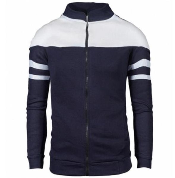 

luxury mens outerwear stripe print coat plus size autumn zipper vertical collar pure cotton contrast color jacket male apparel, Black