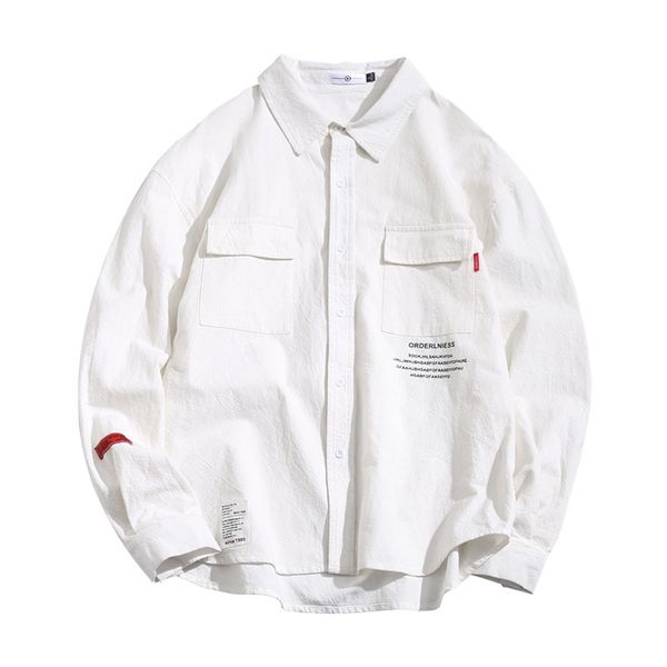 

повседневная мужчины streetwear хип-хоп рубашка хлопок белье негабаритные мужские с длинным рукавом рубашки повседневные хлопок большие разм, White;black