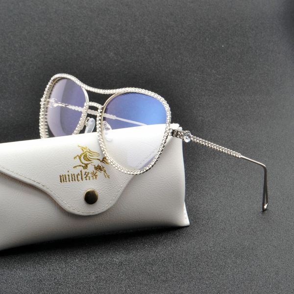 

mincl/ luxury diamond metal shades glasses female unique brand design sun glasses clear lens fashion style sunglasses fml, White;black