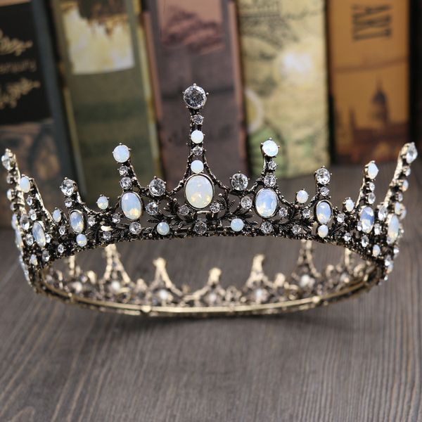 

jonnafe vintage opal crystal big tiara wedding crown baroque bridal hair jewelry accessories women round tiaras headwear, White;golden