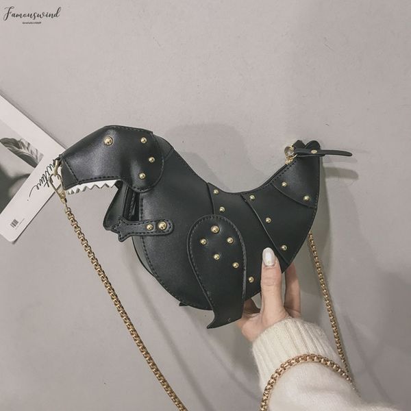 

2020 women dinosaur shape shoulder bag rivet purse handbag shoulder bag fashion women leather mini messenger bag bolsas
