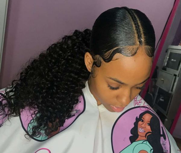 Drawstring Ponytail Human Jet Black Natural Hair Deep Curly Hair