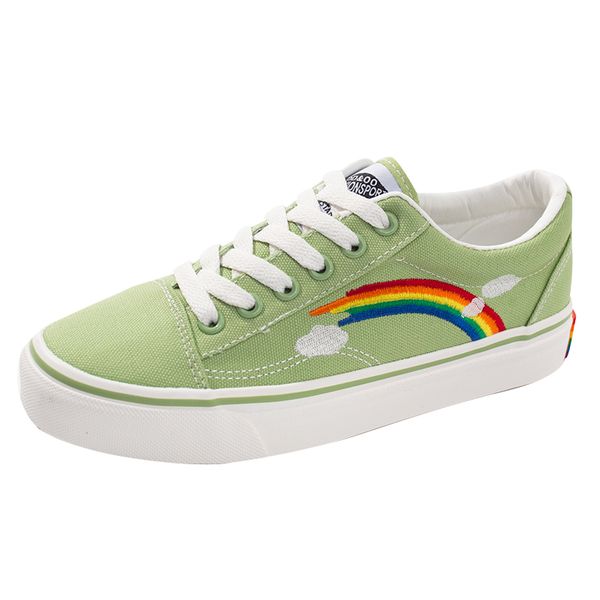 

green rainbow canvas shoes female autumn 2019 new fashion flat-bottom tide shoes casual breathable comfortable women's, Black