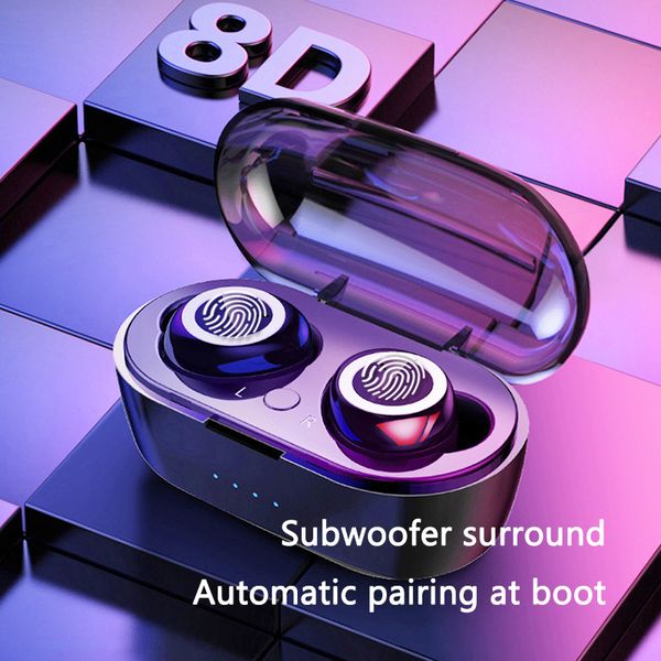 

tws wireless bluetooth earphone waterproof sport headphone 5.0 with charging box touch control earphones build-in mic headphones