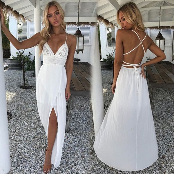 

woman clothes designer dresses size s xl women sale sleeveless white color backless bandage v neck maxi bohemia style dresses, Black;gray
