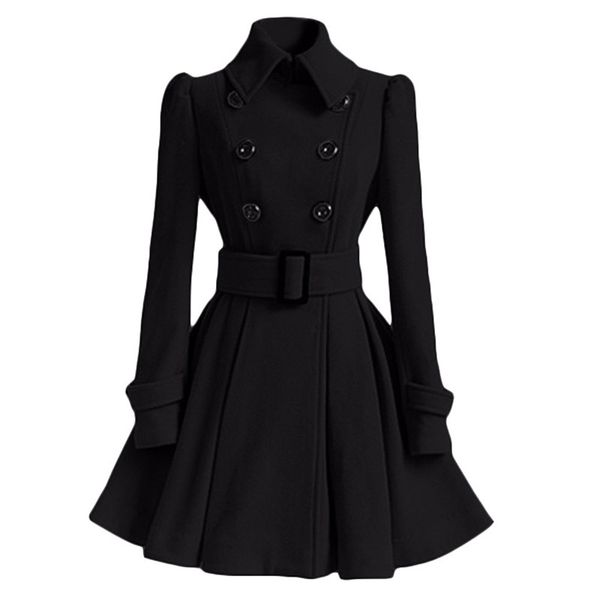 

plus size  oversized overcoat women winter warm thicken double breasted belt windproof jacket slim fit long woolen coats n17, Black