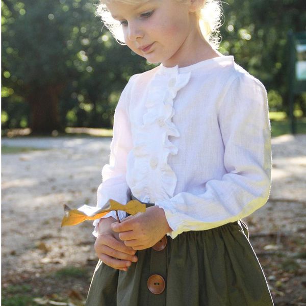 

imcute новорожденных малышей детской одежда набор для детей девочки белой рубашки рябить длинный рукав + кнопка юбка эпикировка одежда 2-5t, White