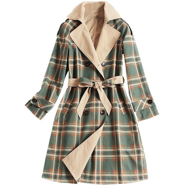 

women's 2019 new autumn temperament windbreak coats lady's fashion loose plaid long sleeve medium-length trench female coat, Tan;black
