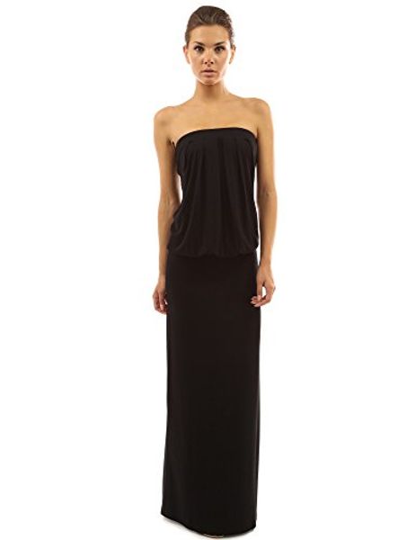 

pattyboutik women's strapless pleated blouson maxi dress, Black;gray