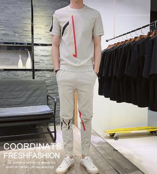 

guy new 2pcs loose casual sport clothes short sleeved slim trend 2pcs fashion summer society spirit, Gray