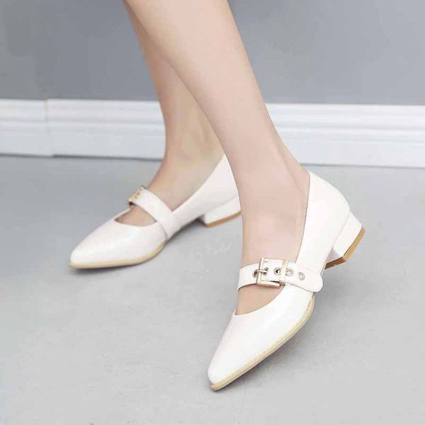 

big size11 12 13ladies high heels women shoes woman pumps buckle with pointed and shallow buckle and square heel with thick heel, Black