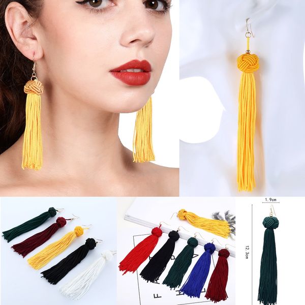 

handmade tassel earrings 7 colors trendy black red yellow green white long dangles ear broncos silk fringed jewellery for women, Silver