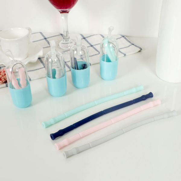 

многоразовые соломы силиконовых складных трубочки с чистящей щеткой чехла портативной складной соломкой для трэвели