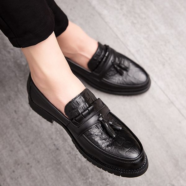 

pointed toe business dress shoes men loafers leather oxford shoes for men formal mariage slip on wedding party, Black