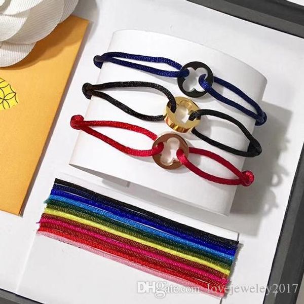 

new style round hollowed-out flower rope bracelet four leaf flower hand strap couple bracelets for women and men fashion jewwelry brand, Golden;silver