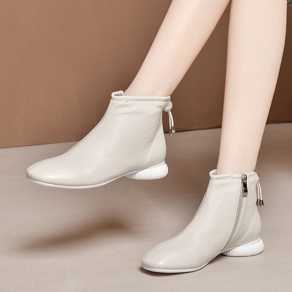 

genuine leather female ankle boots punk women boots low heels night club shoes woman size 41 42 43, Black